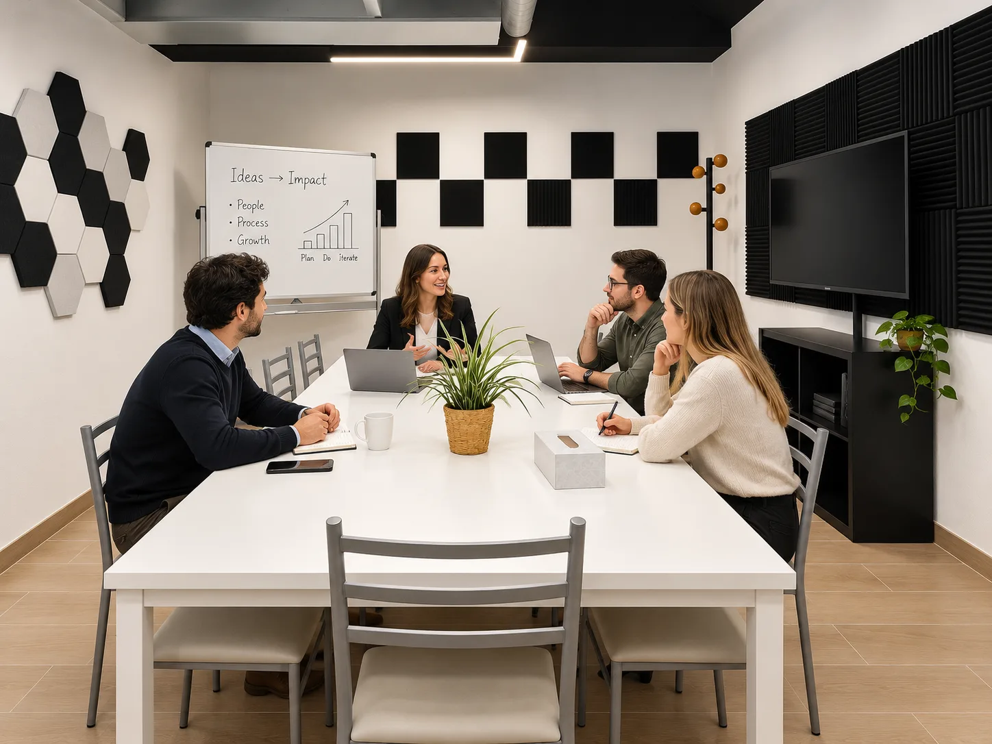 Sala de reuniones formal equipada